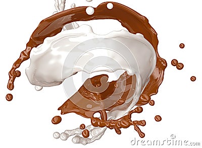 Chocolate splash white and brown with clipping path Stock Photo