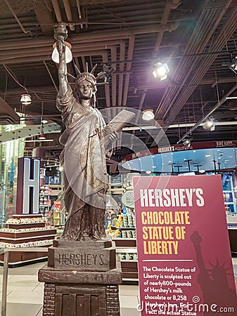 Chocolate Statue of Liberty display in the Hershey`s Chocolate World Editorial Stock Photo