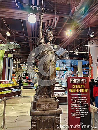 Chocolate Statue of Liberty Inside Hershey's Store Editorial Stock Photo