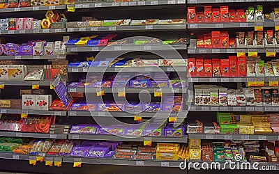 Chocolate on store shelves Editorial Stock Photo