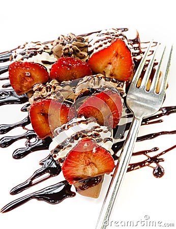 Chocolate strawberry crepe Stock Photo