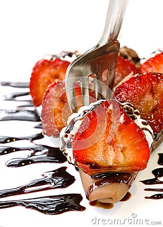 Chocolate strawberry crepe Stock Photo