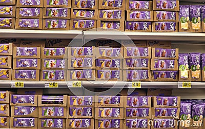 Chocolate on supermarket shelves Editorial Stock Photo