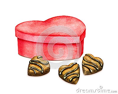 Chocolate sweets with box. Watercolor illustration Stock Photo