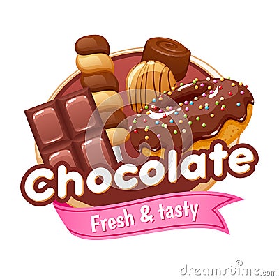 Chocolate sweets colorful poster or badge. Vector Illustration