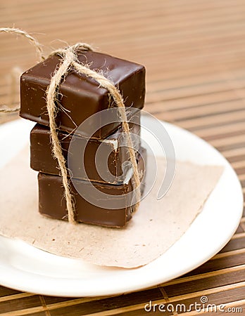 Chocolate sweets on the dish Stock Photo