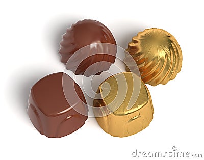 Chocolate sweets with golden wrapper Stock Photo