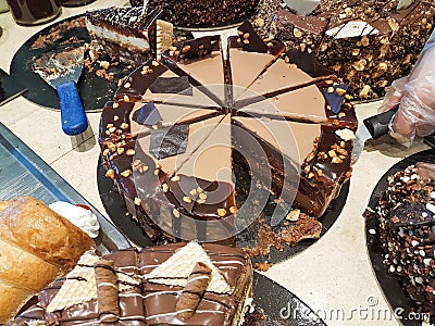 Chocolate sweets in greek pastry shop Stock Photo