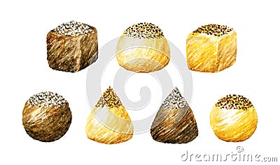 Chocolate sweets. Watercolor illustration. Chocolate candies, delicacy truffles. Stock Photo