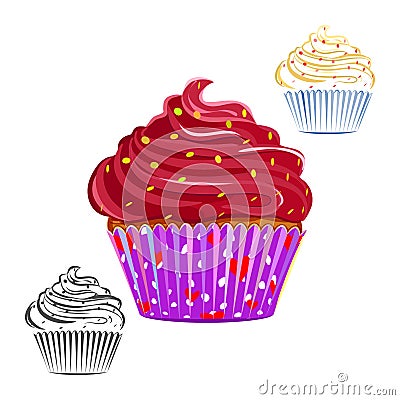 Chocolate swirl cupcake set Vector Illustration