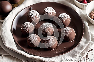 Chocolate truffles. An assortment of chocolate, candy, bars and chocolate pieces. Chocolate cake. Generative AI Stock Photo