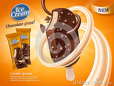 Chocolate vanilla ice bar ad Vector Illustration