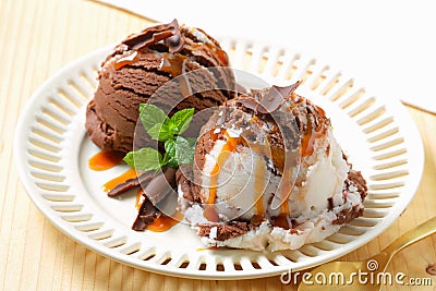 Chocolate vanilla ice cream Stock Photo