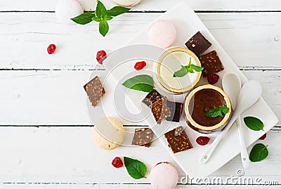 Chocolate and vanilla panna cotta Stock Photo