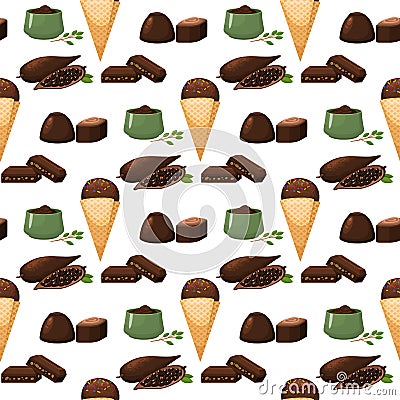 Chocolate various tasty sweets and candies sweet brown delicious gourmet sugar cocoa snack vector illustration Vector Illustration