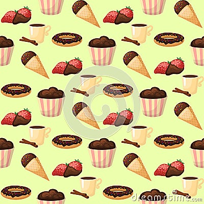 Chocolate various tasty sweets seamless pattern background candies sweet brown delicious gourmet sugar cocoa snack Vector Illustration