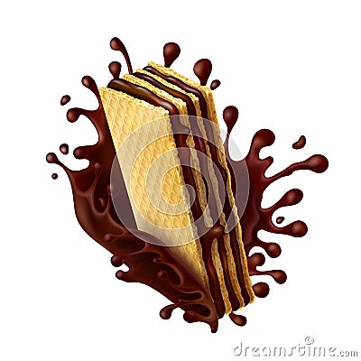 Chocolate wafer with melted chocolate splash Vector Illustration