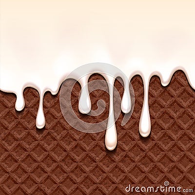 Chocolate wafer and melted vanilla white cream - vector background. Vector Illustration