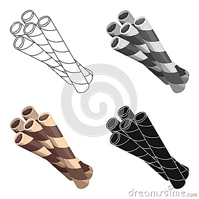 Chocolate wafer straws icon in cartoon style isolated on white background. Chocolate desserts symbol stock vector Vector Illustration