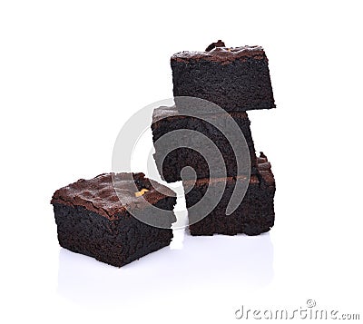 Chocolate walnut brownies on white background. Stock Photo