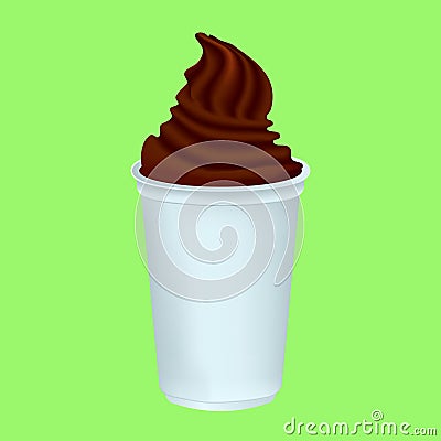 Chocolate whipped cream in a plastic Cup. Delicious mouth watering design element Vector Illustration