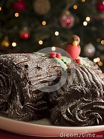 Chocolate Yule Log Stock Photo