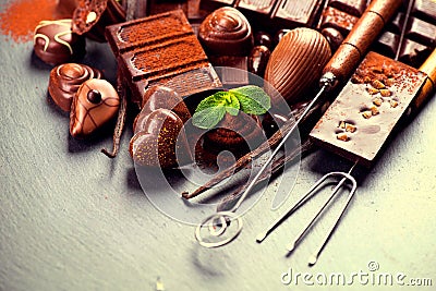 Chocolates assortment. Praline chocolate Stock Photo