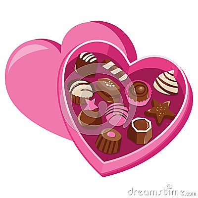 Chocolates In Heart Shape Box Vector Illustration