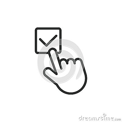 Choice checkbox, icon in line design. Choice, checkbox, select, options, decision, preferences, confirmation on white Vector Illustration