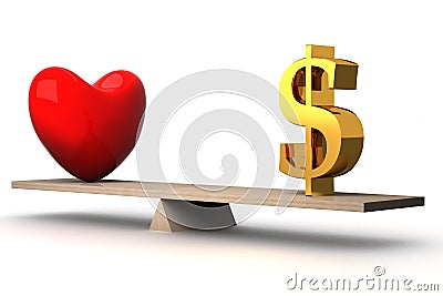 Choice concept between love and money. Stock Photo