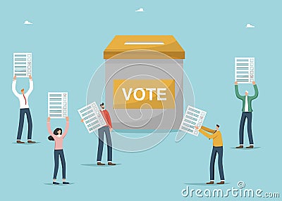 People hold voting paper near vote box Vector Illustration