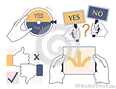 Choice concept set. Difficult decision-making, success or failure. Vector Illustration