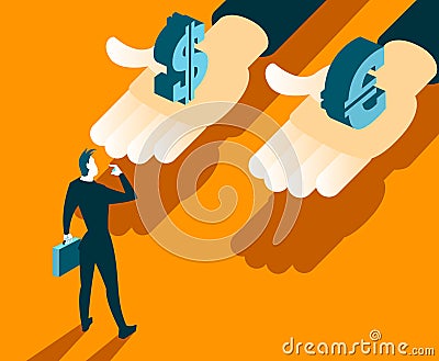 Choice between currencies Vector Illustration