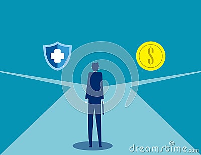 The choice between health and finance concept Vector Illustration
