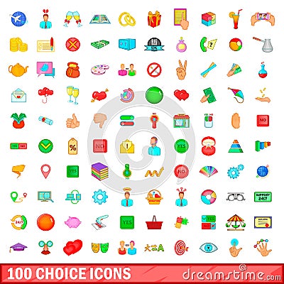 100 choice icons set, cartoon style Vector Illustration