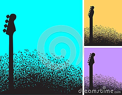 Choice of three musical note and guitar background Vector Illustration