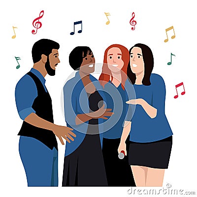 Choir, ensemble on the stage. Concert. Singing Vector Illustration