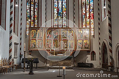 Choir with winged altar of the Jacobi Church in Goettingen, Germany Editorial Stock Photo