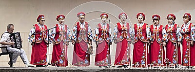 Choir of women veterans performs at the celebration of the first anniversary of the liberation of the city from pro-Russian Editorial Stock Photo