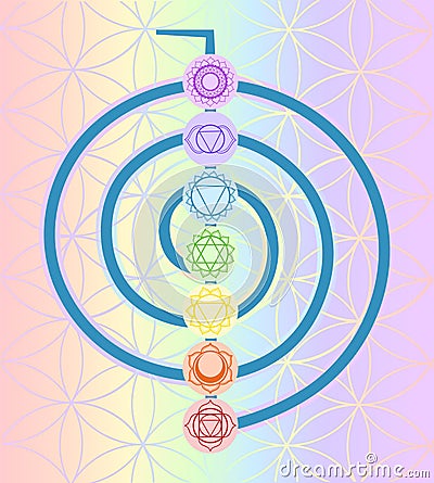 Choku Rei Symbol with seven chakras on colorful background Vector Illustration