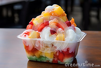 Cholado: Refreshing Colombian Fruit Salad with Shaved Ice and Syrups Stock Photo