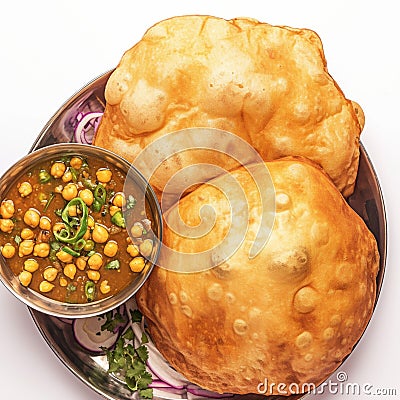 Chole Bhature a delectable combination of spicy chana masala. Stock Photo