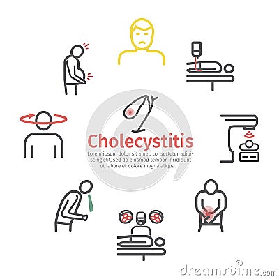 Cholecystitis banner, line icon Infographics. Vector signs for web graphics. Vector Illustration