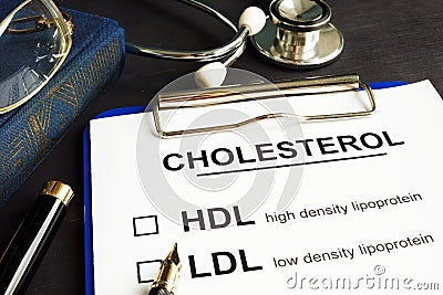 Cholesterol, hdl and ldl. Medical form on a desk. Stock Photo