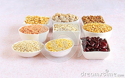 Cholesterol-Lowering Food like Oats in Bowls Stock Photo