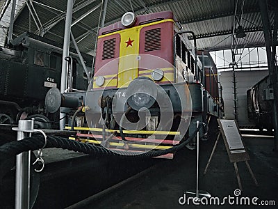 2016/08/28 - Chomutov, Czech republic - red and yellow diesel locomotive T444.0101 Editorial Stock Photo