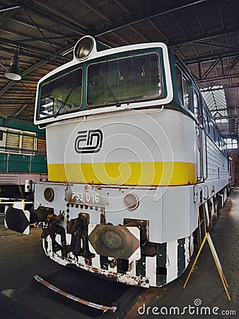 2016/08/28 - Chomutov, Czech republic - white, green and yellow diesel locomotive T478.3016 Editorial Stock Photo