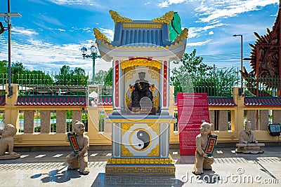 Altar at Viharn Sien temple with Buddhist statues and sculptures Editorial Stock Photo