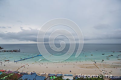 Landscape view of tawean beach with crowded of tourist on the beach in cloudy day. Editorial Stock Photo