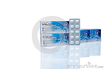CHONBURI, THAILAND-MAY 24, 2020 : à¸ºBilaxten tablets pills in aluminium foil blister pack. Bilastine 20 mg non-sedating Editorial Stock Photo